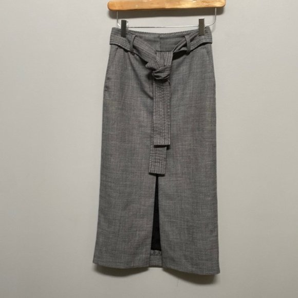 Aritzia Wilfred Houndstooth Front Tie Midi Skirt Size 00 - Picture 1 of 8